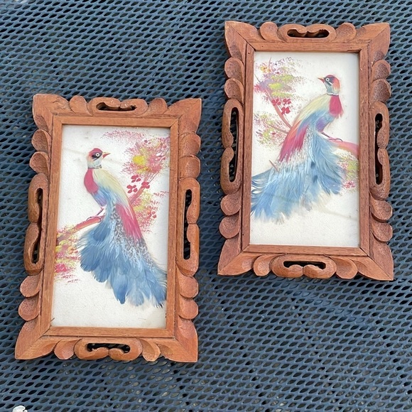 Vintage Mexican Feathercraft With Carved Wood Frames 1950’s - Picture 1 of 5
